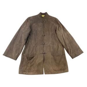 Shanghai Tang  Jacket Size 14 Brown 100% Suede Leather Silk Lining